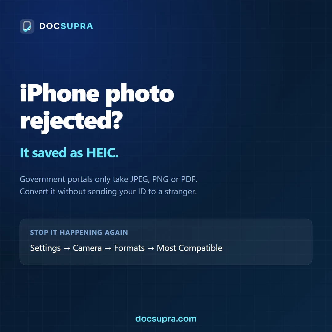 Notice explaining that an iPhone photo was rejected because it saved as HEIC