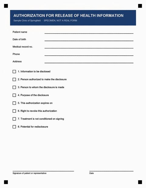 Delivered by DocSupra: Release form on a white table, straight and complete.
