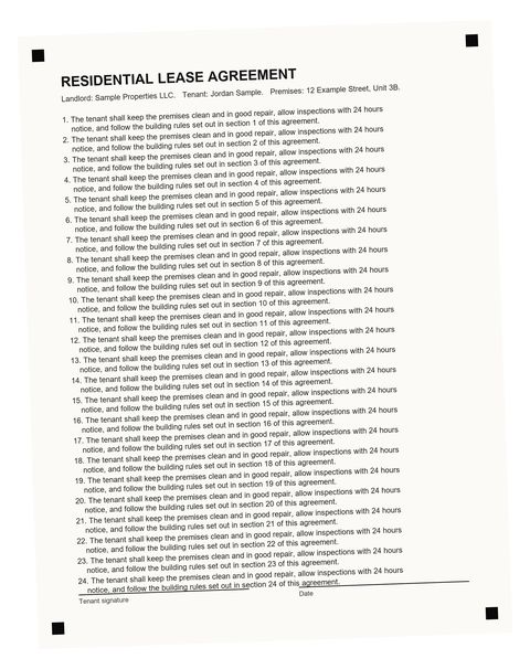Before: Flatbed scan of a lease, skewed 2°.