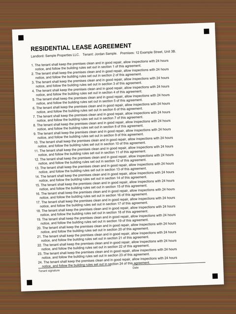 Before: Lease agreement on a wood desk, tilted 2°.