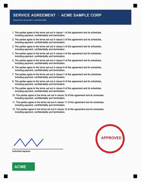 Delivered by DocSupra: Signed and stamped agreement on wood, straight and complete.