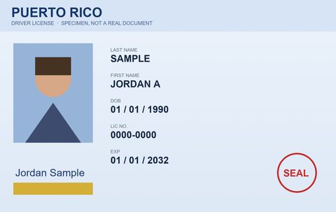 Delivered by DocSupra: Specimen driver licence on a wood desk, straight and complete.